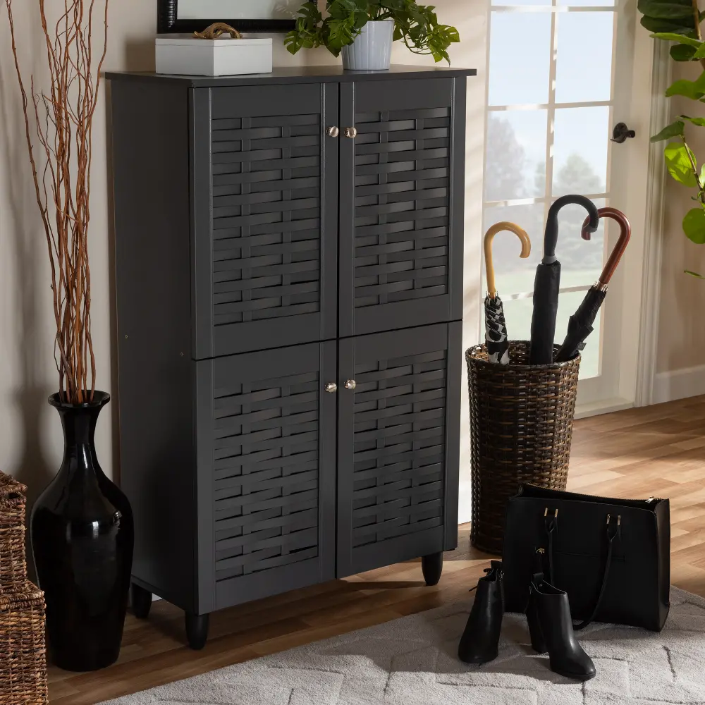 152-9168-RCW Modern Dark Gray 4 Door Entryway Shoe Storage Cabinet - Kayleah-1