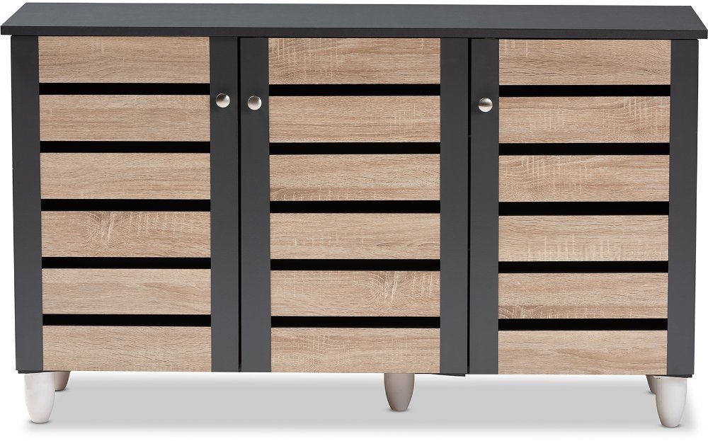 Modern Two Tone Oak and Dark Gray 3 Door Shoe Storage Cabinet - Thom