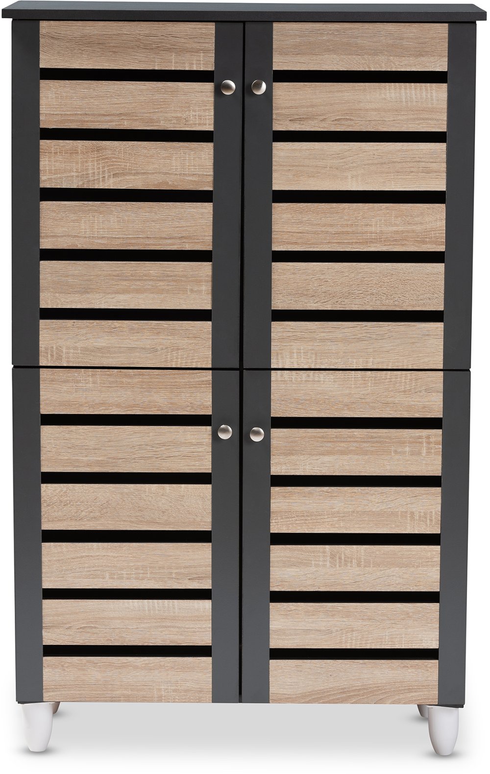 Modern Two Tone Oak and Dark Gray 4 Door Shoe Storage Cabinet - Thom