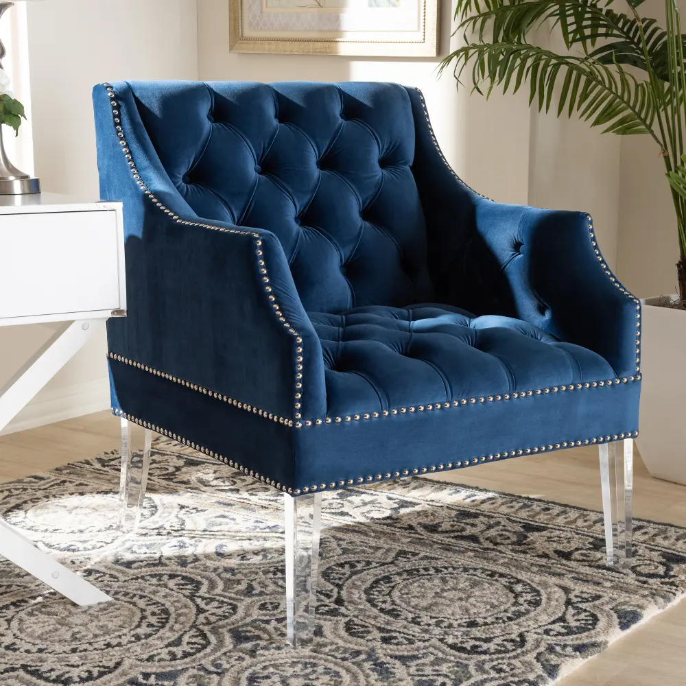 152-9267-RCW Contemporary Royal Blue Velvet Lounge Chair - Janae-1