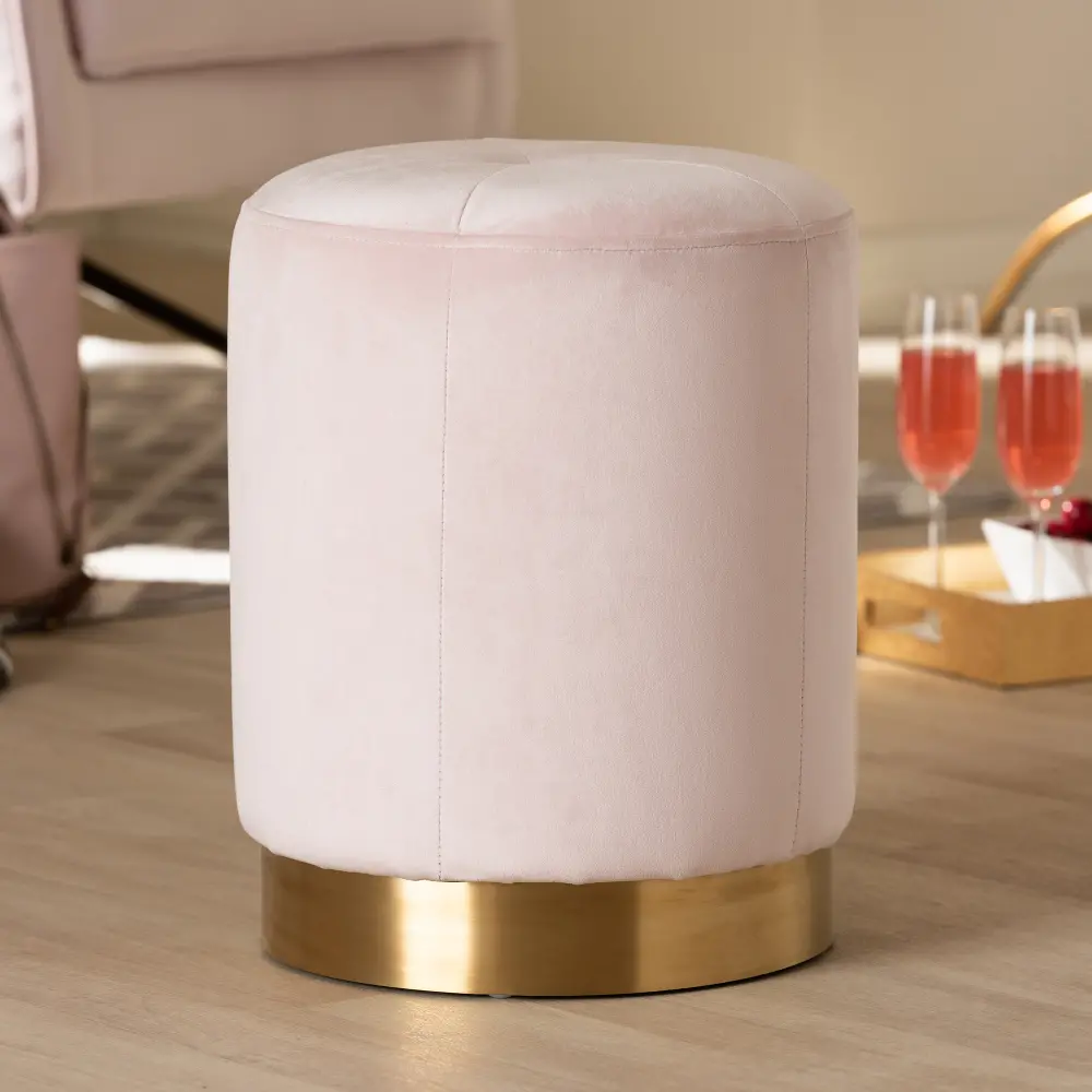 152-9260-RCW Glam Pink Velvet and Gold Finished Ottoman - Rebekah-1