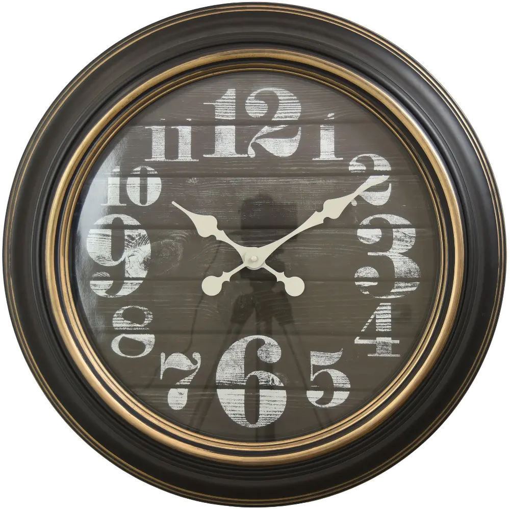 24 Inch Round Black Wall Clock with Golden Trim-1