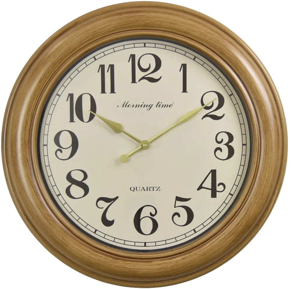 24 Inch Round Natural Light Brown Wall Clock with Cream Face-1