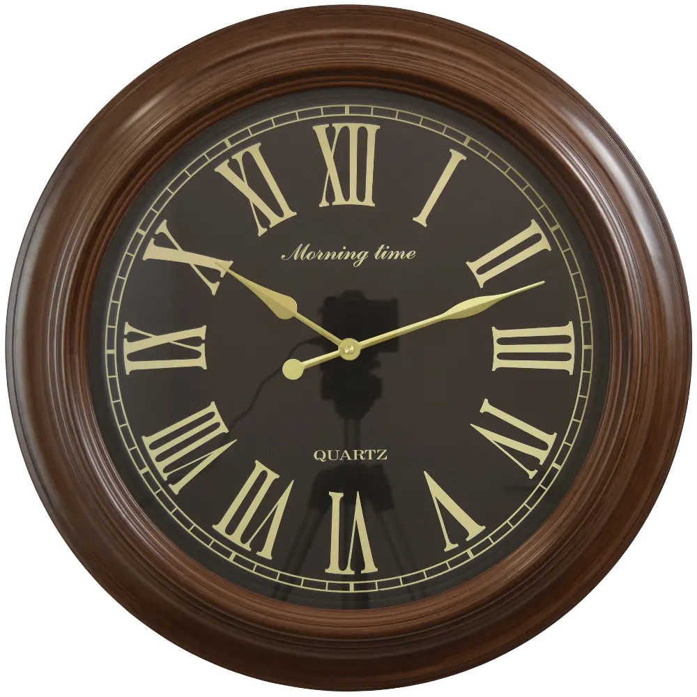 24 Inch Round Brown Wall Clock with Black Face-1