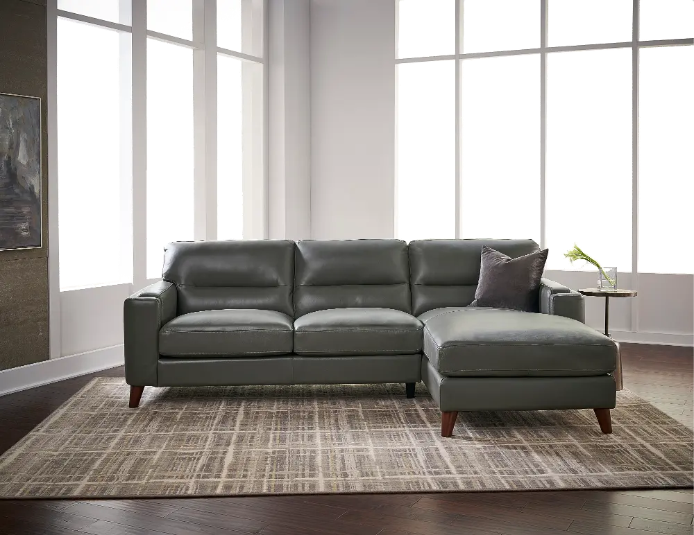 Modern Slate Gray Leather Sofa Chaise - Miami-1