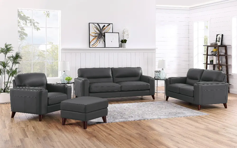 Slate Gray Leather 4 Piece Living Room Set - Miami-1