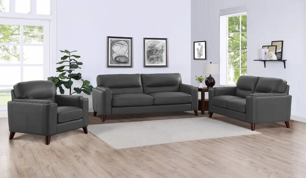 Slate Gray Leather 3 Piece Living Room Set - Miami-1