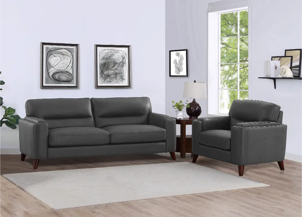 Slate Gray Leather 2 Piece Sofa and Chair Set - Miami-1