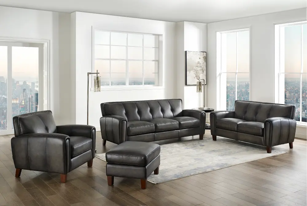 Savannah Ash Gray Leather 4 Piece Living Room Set - Amax Leather-1