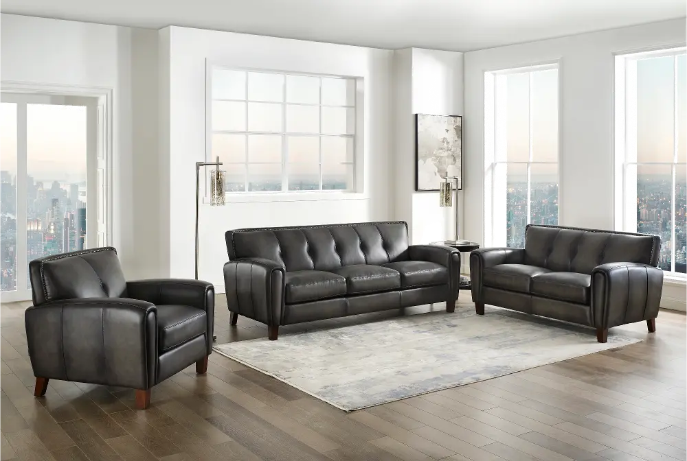 Savannah Ash Gray Leather 3 Piece Living Room Set - Amax Leather-1