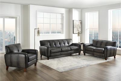 Ash Gray Leather 5 Piece Living Room, Gray Leather Chairs For Living Room