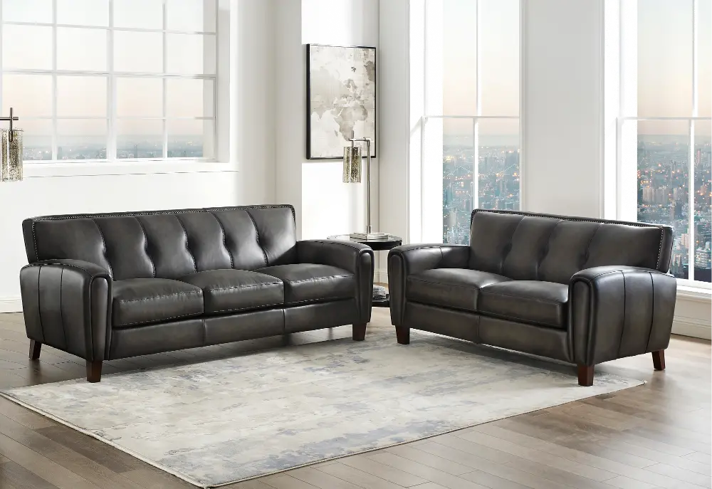 Savannah Ash Gray Leather 2 Piece Living Room Set - Amax Leather-1