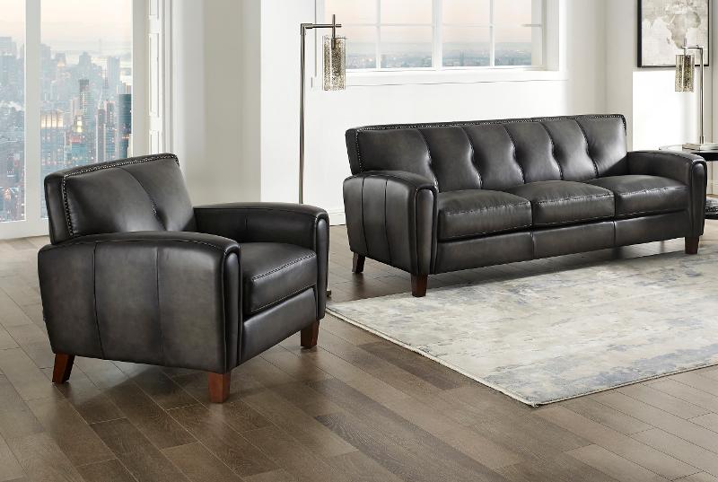 Ash Gray Leather 2 Piece Living Room, Abbyson Living Grey Leather Sofa