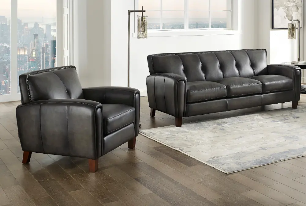 Savannah Ash Gray Leather 2 Piece Living Room Set - Amax Leather-1