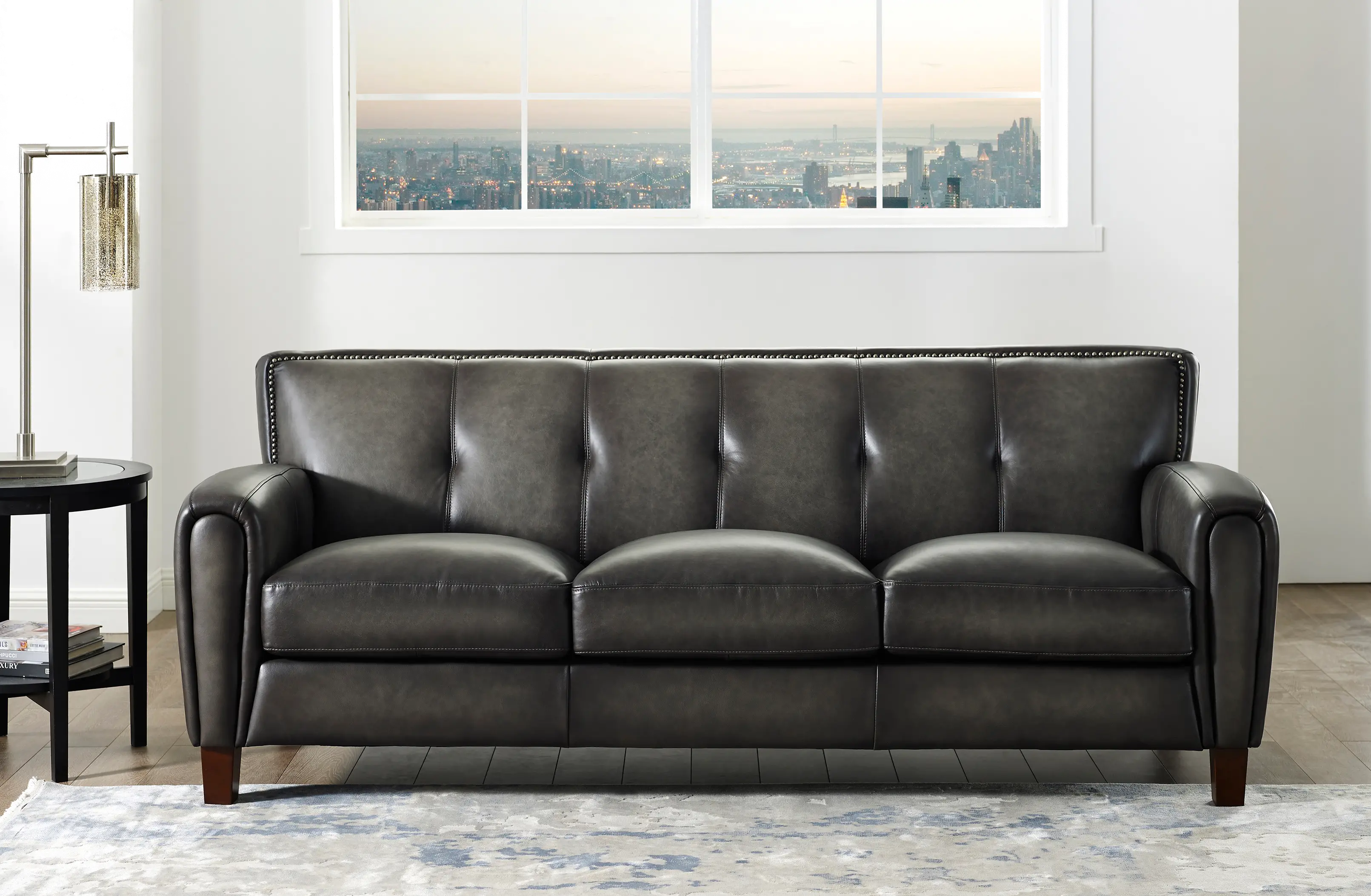 Savannah Ash Gray Leather Sofa - Amax Leather