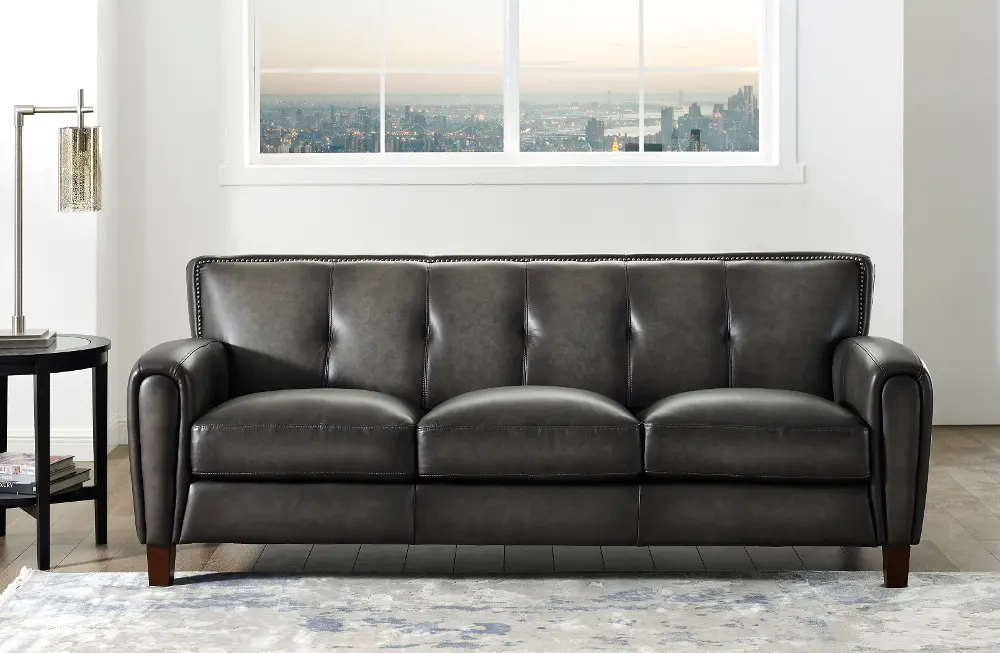 Savannah Ash Gray Leather Sofa-1