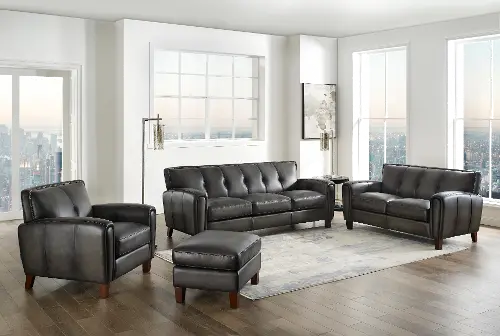 Charcoal gray leather deals couch