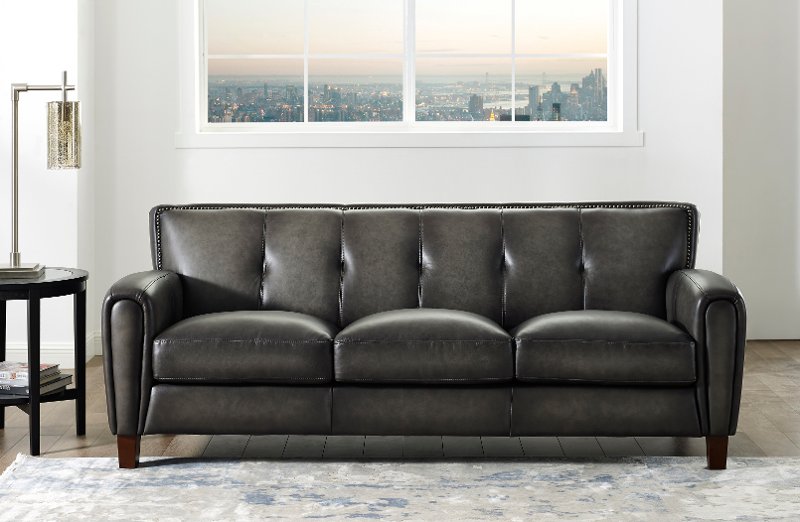 Vintage Ash Gray Leather Sofa, Double Leather Sofa Bed