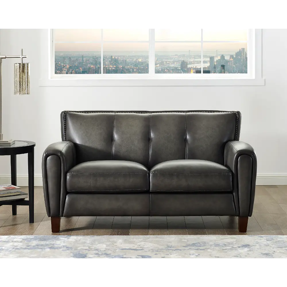 Savannah Ash Gray Leather Loveseat - Amax Leather-1