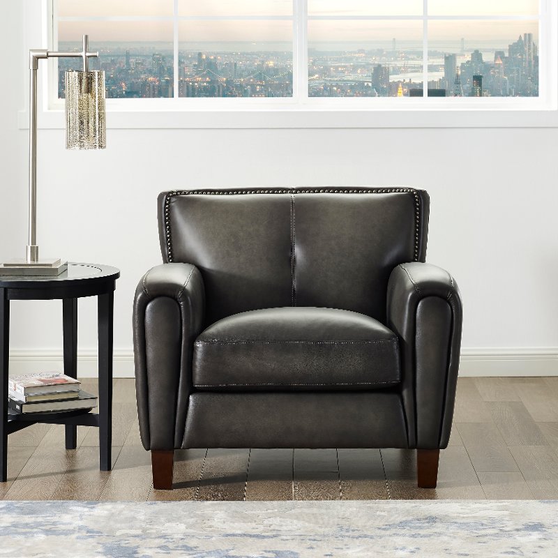 Ash Gray Leather Arm Chair Savannah, Gray Leather Chairs For Living Room