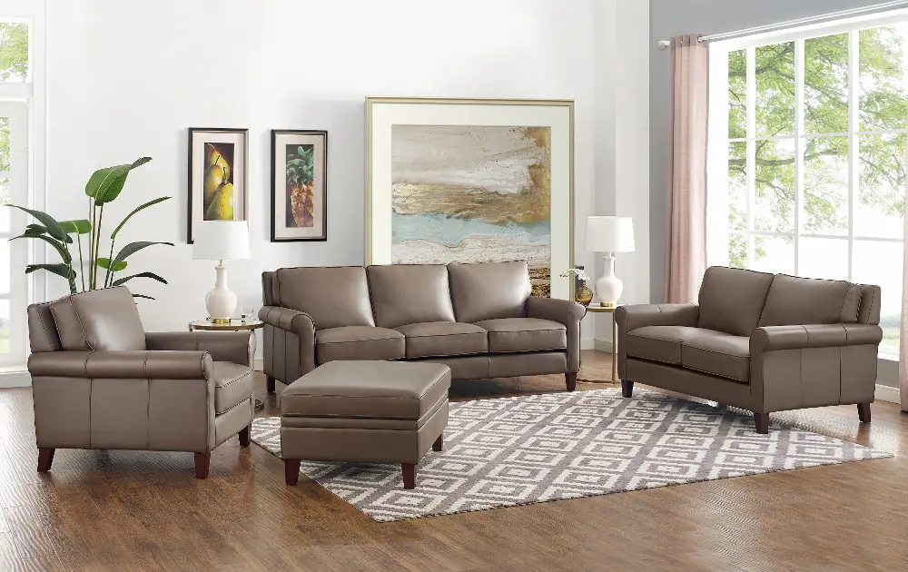 Classic Taupe Leather 4 Piece Living Room Set - New London-1