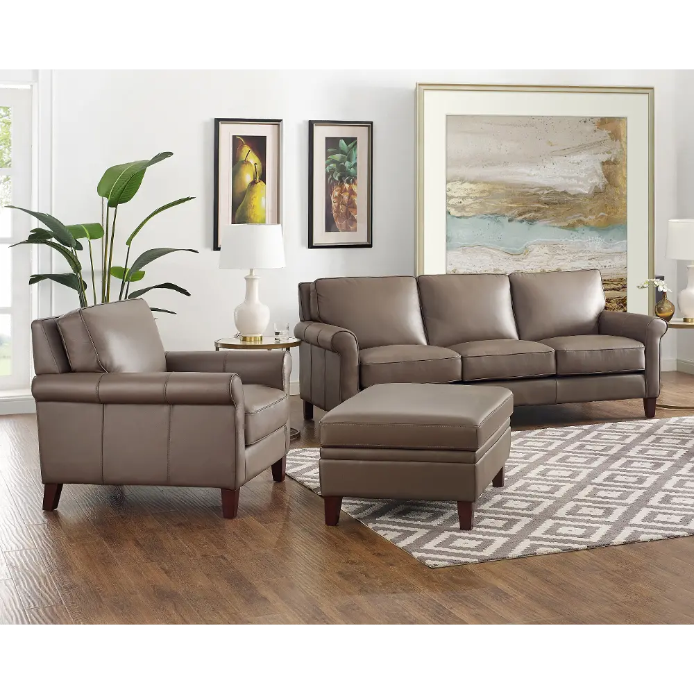 Taupe Leather 3 Piece Living Room Set - New London-1