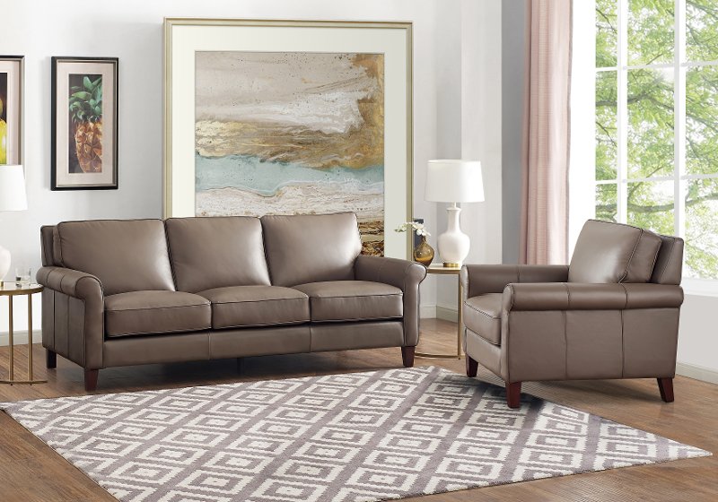 Classic Leather 2 Piece Sofa And Chair, Taupe Couch Living Room