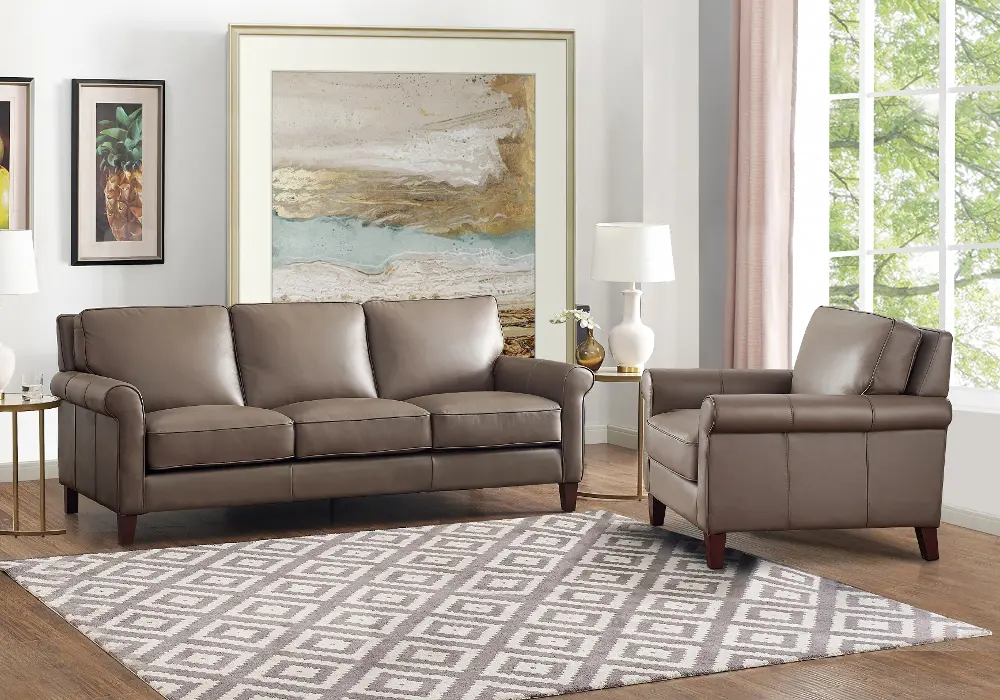 New London Taupe Leather 2 Piece Sofa and Chair Set-1