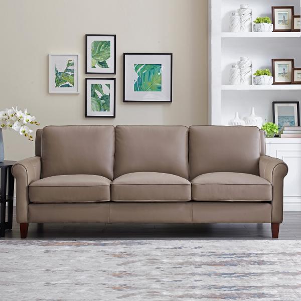 Classic Taupe Leather Sofa New London, Dobson Leather Modern Sectional Sofa