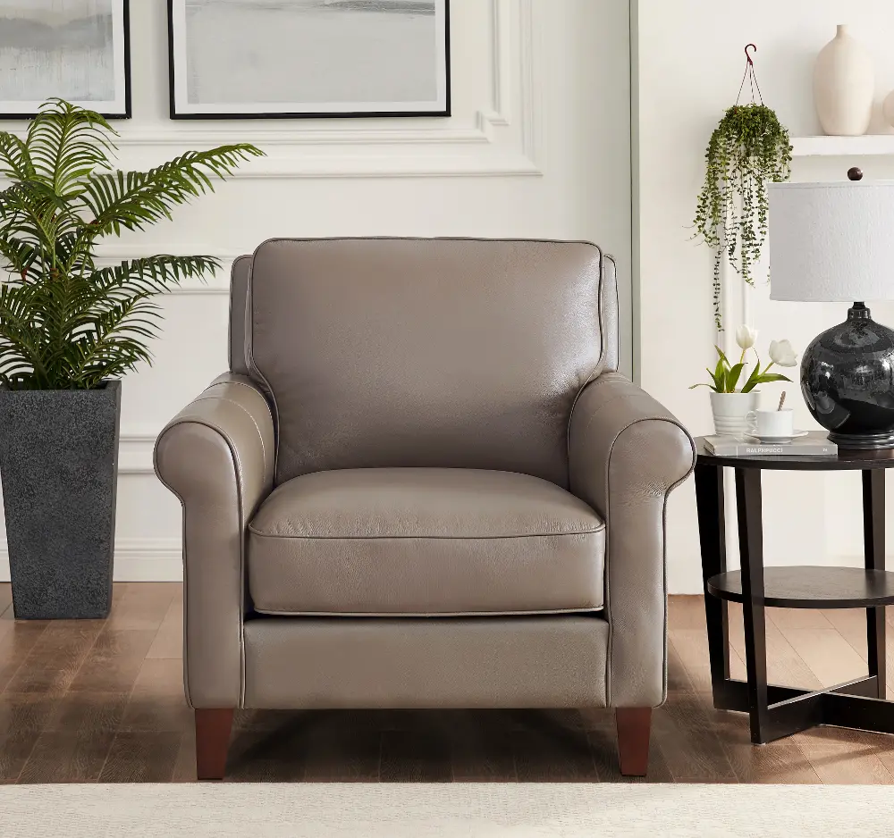 New London Taupe Leather Chair - Amax Leather-1