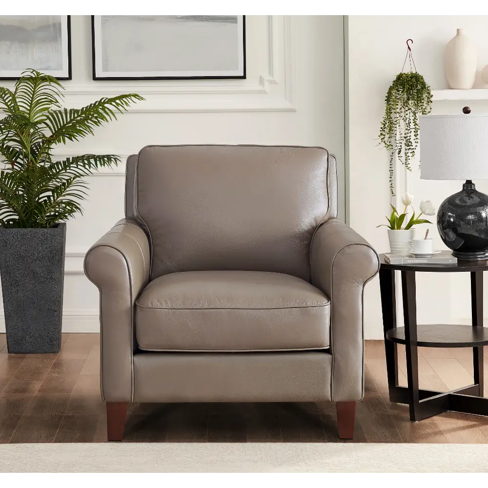 New London Taupe Leather Chair - Amax Leather-1