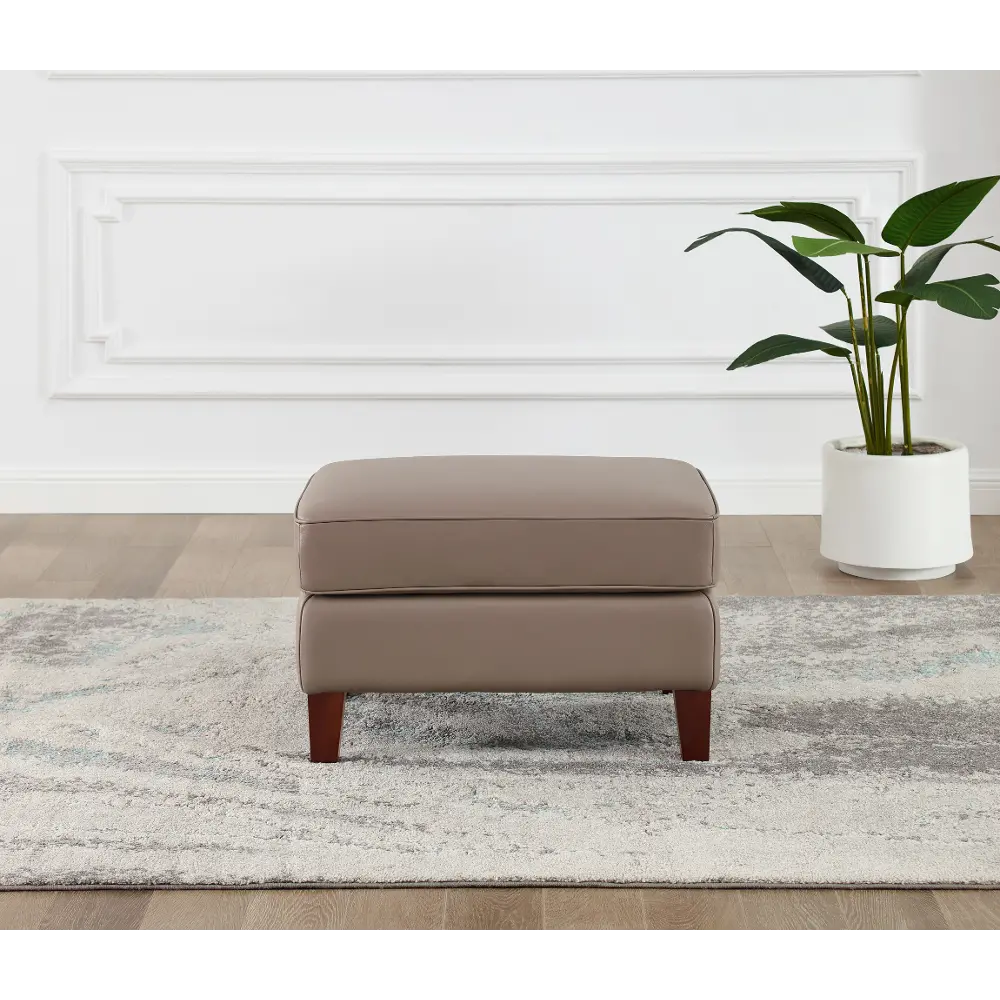 Classic Taupe Leather Ottoman - New London-1