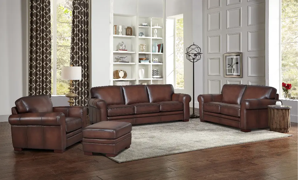 Eglinton Brown Leather 4 Piece Living Room Set-1