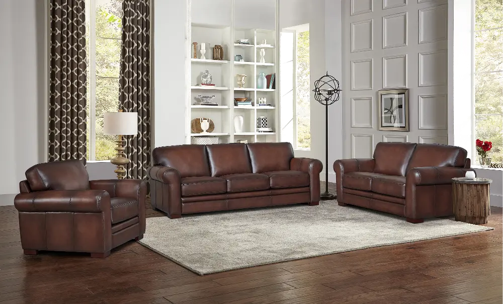 Eglinton Brown Leather 3 Piece Living Room Set-1