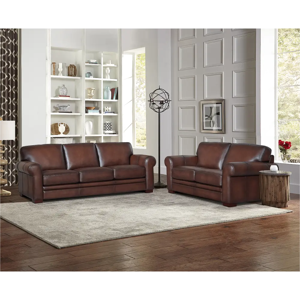 Eglinton Brown Leather 2 Piece Sofa and Loveseat Set-1