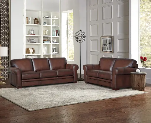 高速 割引 2025 東日本 Living Piece 2 Leather Brown Romano Room Sofa - Set 邦楽