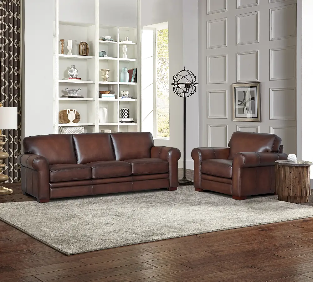 Eglinton Brown Leather Sofa and Chair Set-1