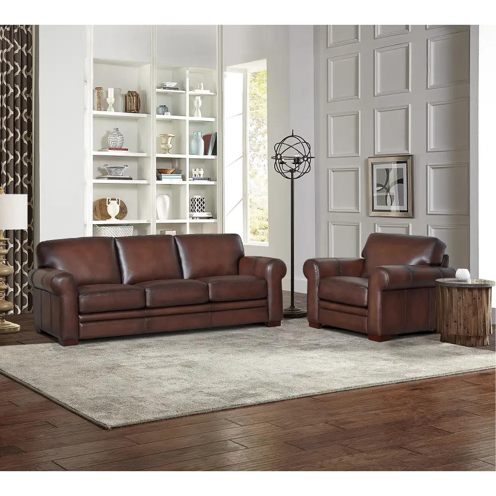 Eglinton Brown Leather Sofa and Chair Set-1