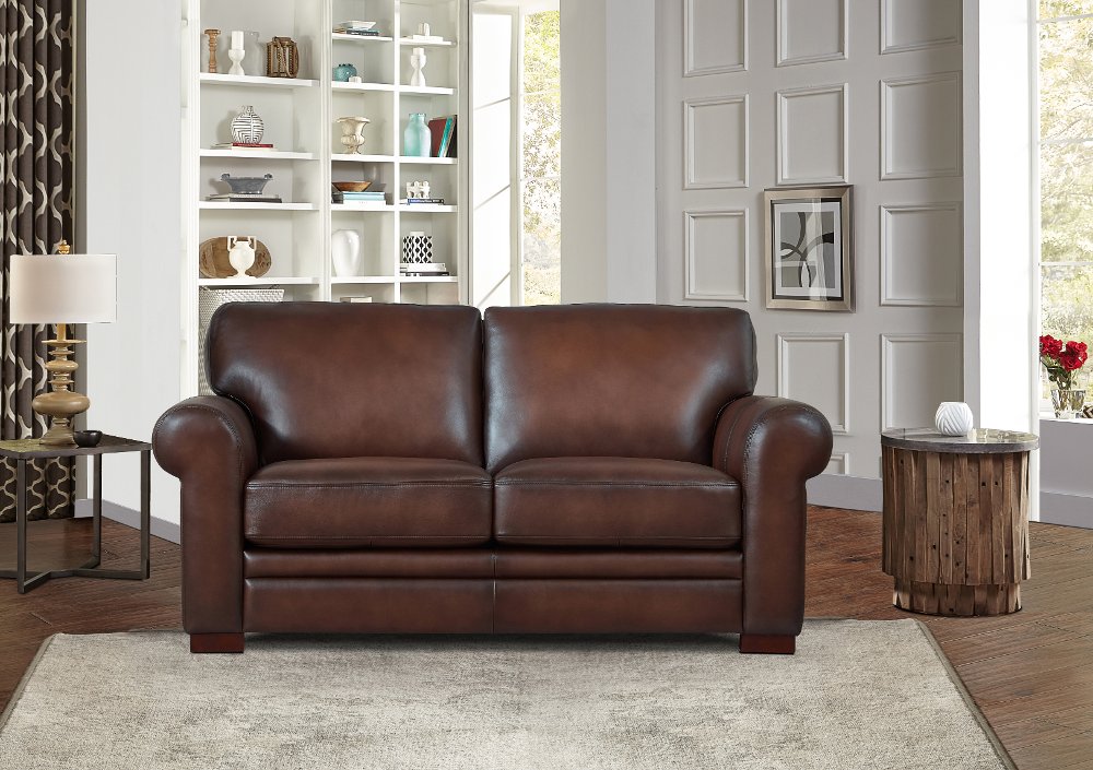 112194737 Eglinton Brown Leather Loveseat sku 112194737