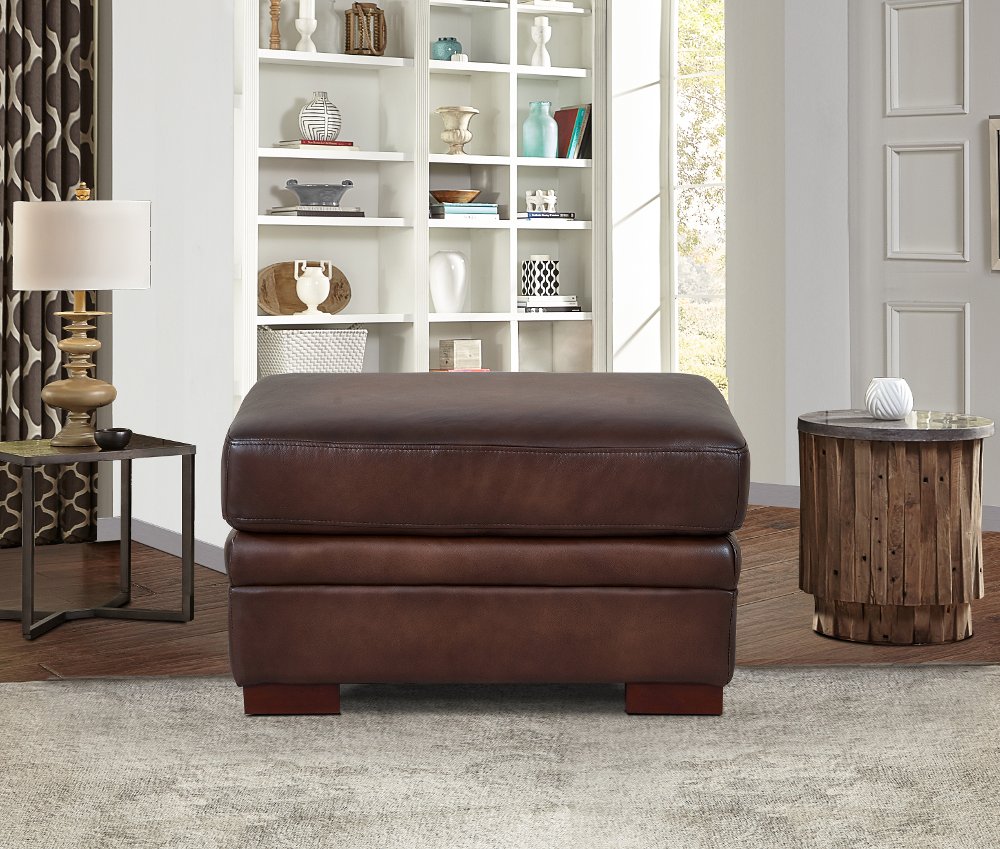 112194753 Eglinton Brown Leather Ottoman sku 112194753