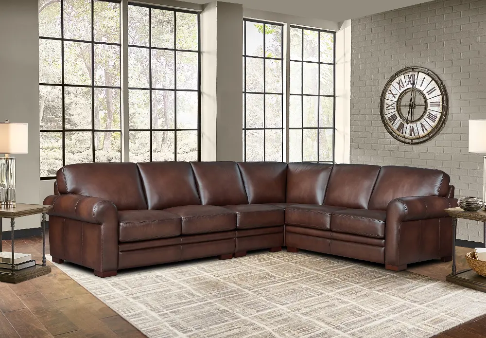 Eglinton Brown Leather 4 Piece Sectional-1