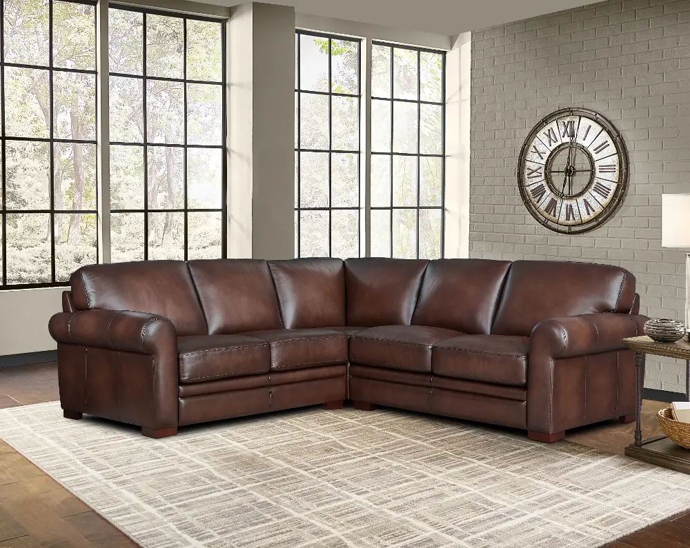 Eglinton Brown Leather 3 Piece Sectional-1
