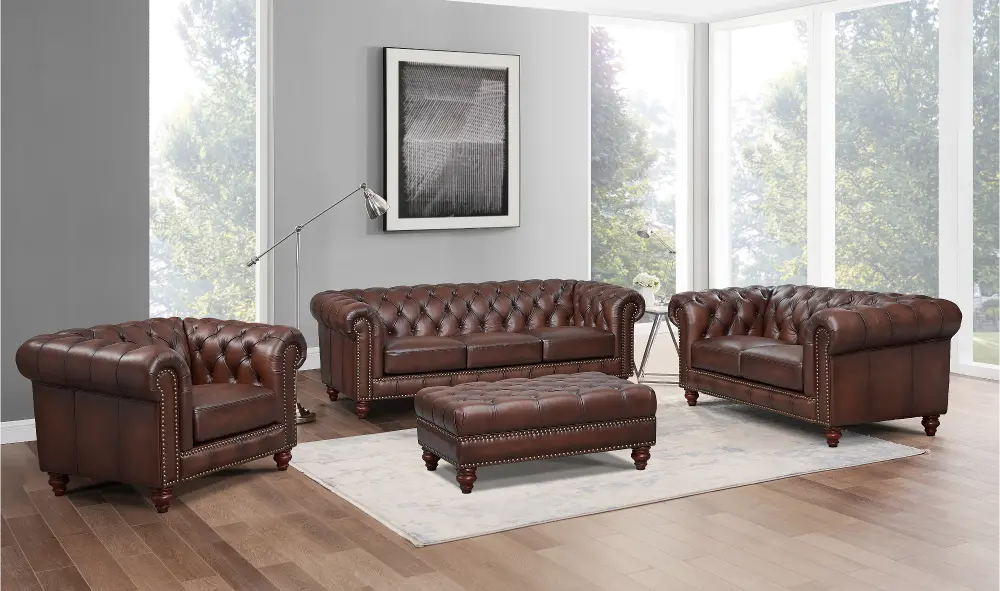 Lanchester Brown Leather 4 Piece Living Room Set-1