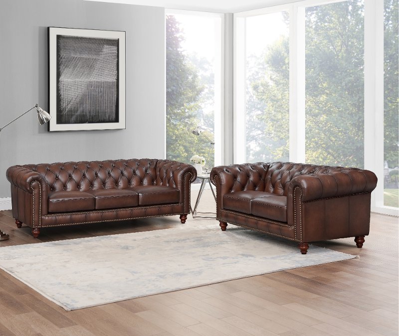 Traditional Brown Leather Sofa And, Sofa And Loveseat Set Leather