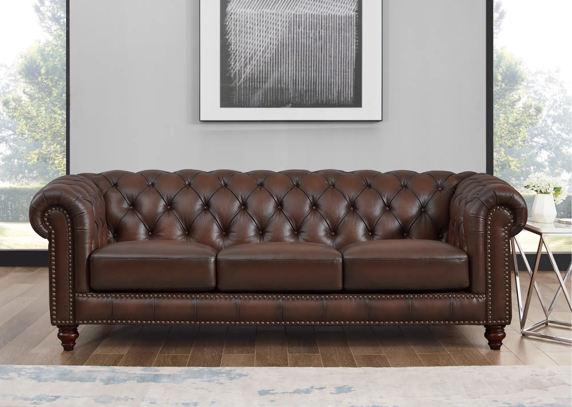 6985-30-1866A Lanchester Brown Leather Sofa sku 6985-30-1866A
