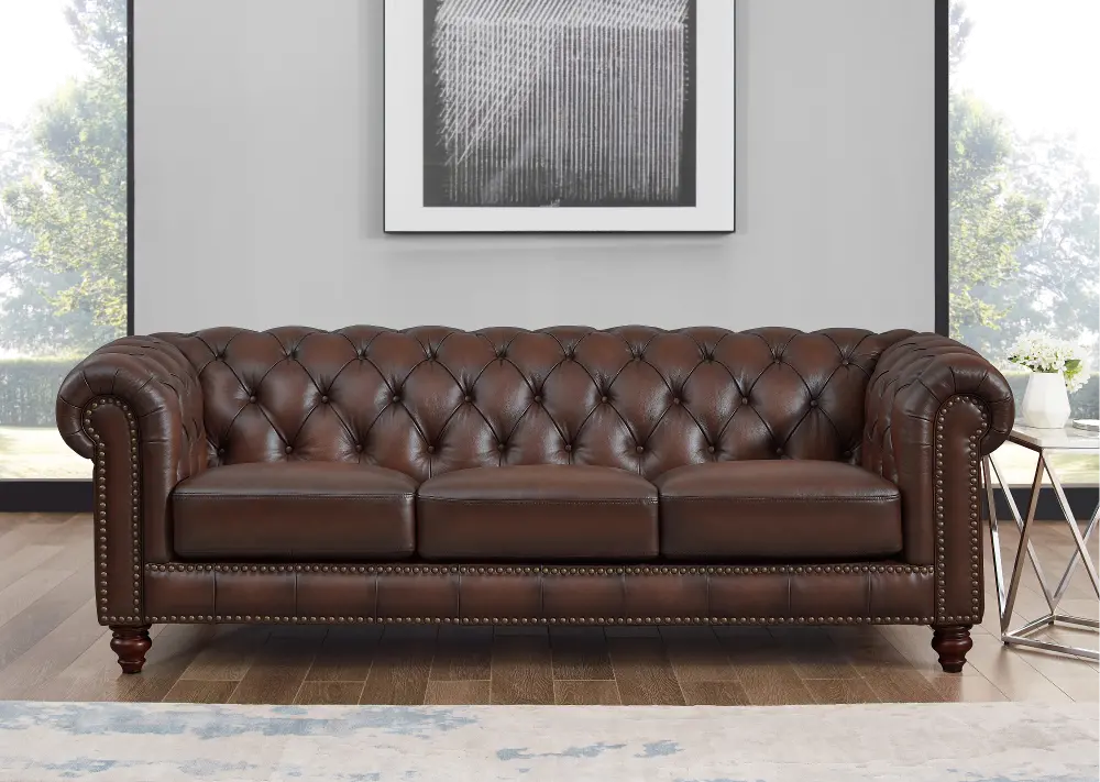 Lanchester Brown Leather Sofa-1