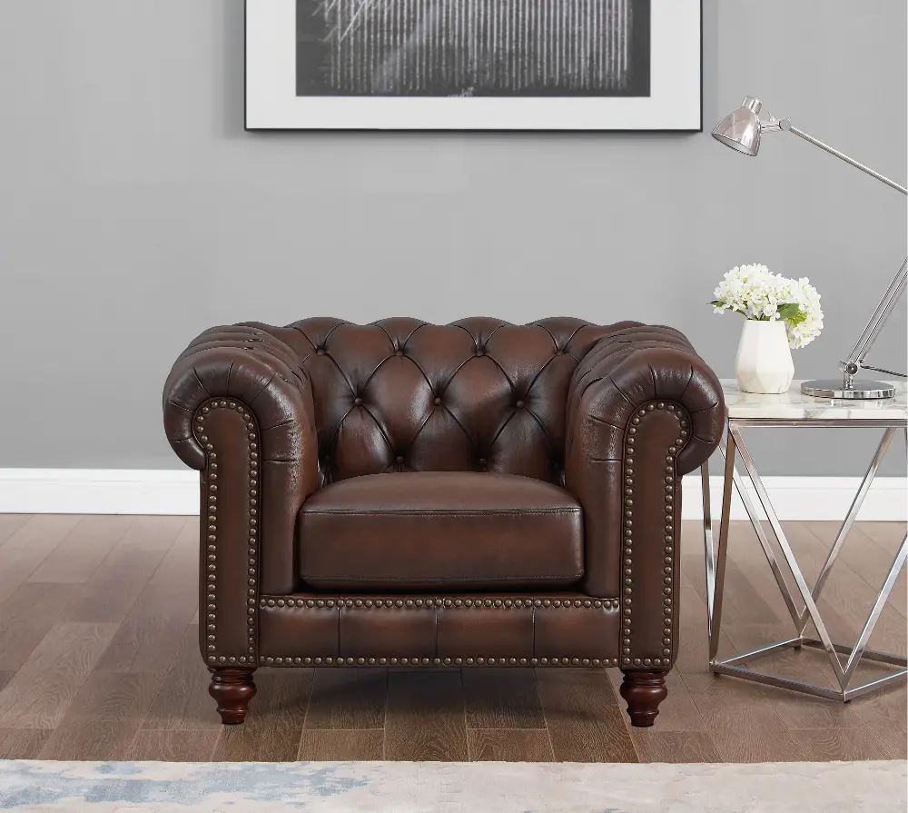 Lanchester Brown Leather Chair-1