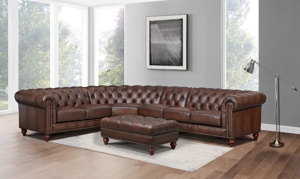 Lanchester Brown Leather 4-Piece Curved Sectional-1