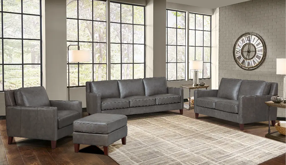 New Haven Ash Gray Leather 4 Piece Living Room Set-1