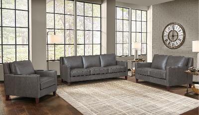 New Haven Ash Gray Leather 2 Piece Sofa, Gray Leather Living Room Suites